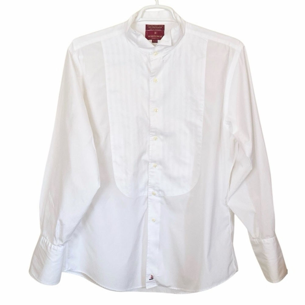 Nordstrom Sizes 17.5/34 White 2 Ply Men Shirt 100%Cotton French Cuff Wing Collar